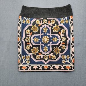 Zara W&B Womens Skirt Small Knit Stretch Colorful Abstract Floral Geometric Boho